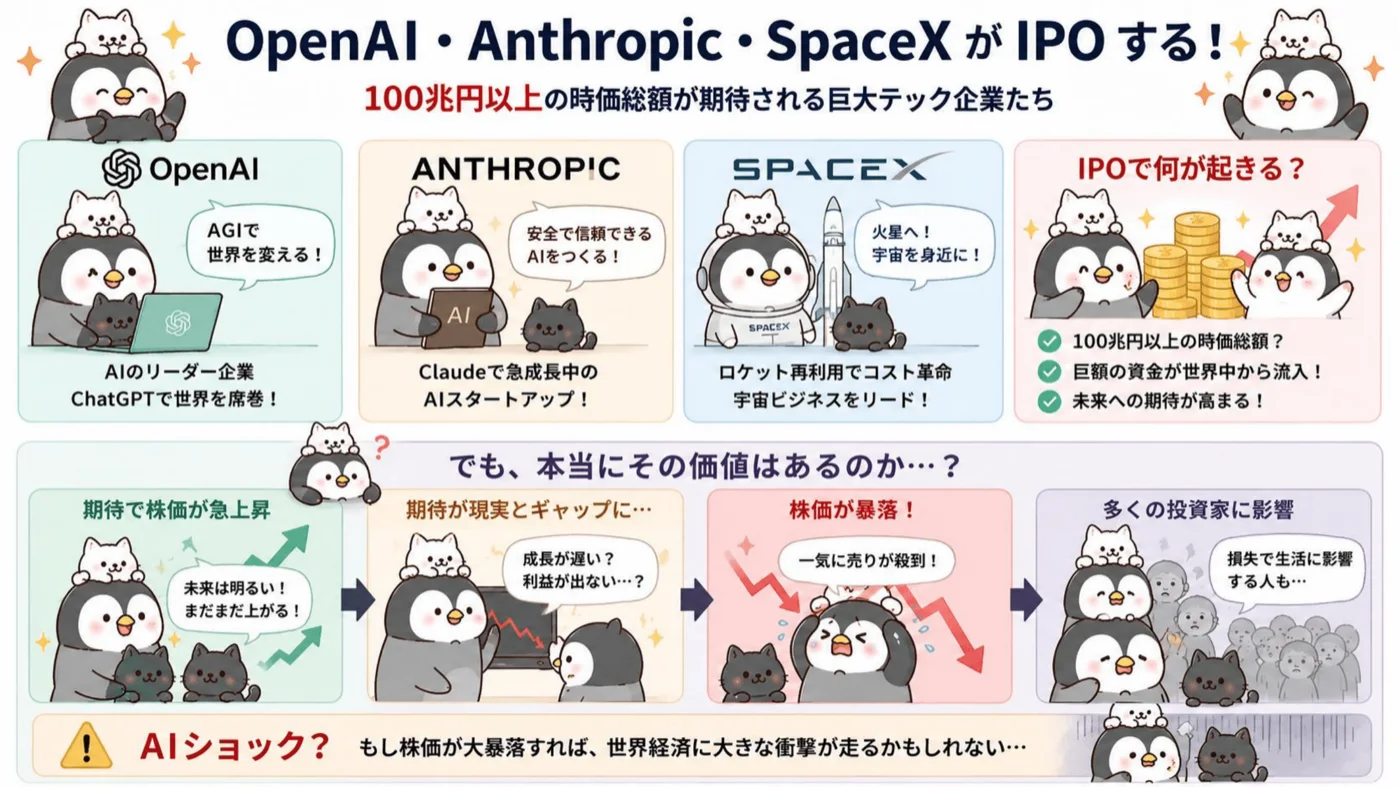 OpenAI・Anthropic・SpaceXが同時IPO──100兆円以上の巨額テック企業たち